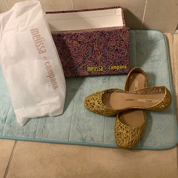 Melissa Shoes - NWT size 7 glitter gold Melissa Campana flats